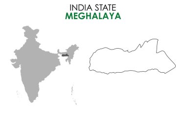 Meghalaya Hint devletinin haritası. Meghalaya harita vektör çizimi. Beyaz arkaplanda Meghalaya haritası.