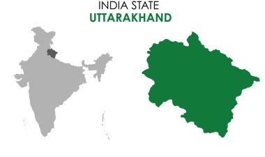 Hindistan 'ın Uttarakhand haritası. Uttarakhand harita vektör çizimi. Beyaz arkaplan.