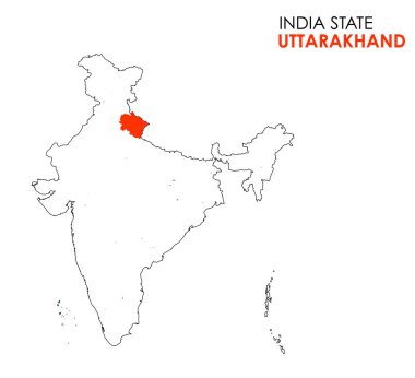 Hindistan 'ın Uttarakhand haritası. Uttarakhand harita vektör çizimi. Beyaz arkaplan.