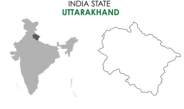 Hindistan 'ın Uttarakhand haritası. Uttarakhand harita vektör çizimi. Beyaz arkaplan.