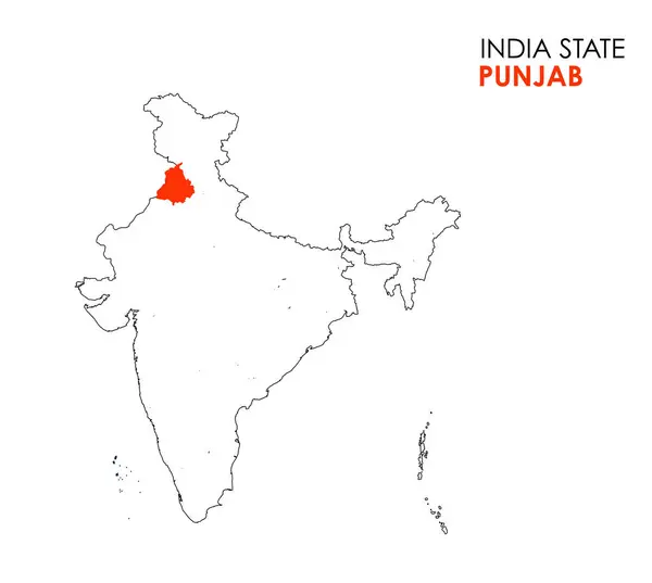 Hindistan 'ın Punjab haritası. Punjab haritası vektör çizimi. Beyaz arkaplanda Punjab vektör haritası.