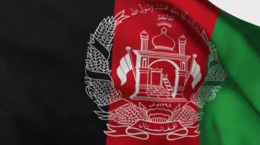 Afganistan 'ın yüksek detaylı bayrağı. Ulusal Afganistan bayrağı. Yeşil arka plan. Üç boyutlu illüstrasyon. İpek kumaş bayrağı.