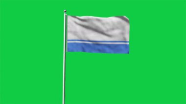 Altai Cumhuriyeti 'nin yüksek detaylı bayrağı. Ulusal Altai Cumhuriyeti bayrağı. Üç boyutlu çizim. Yeşil arkaplanda bayrak.