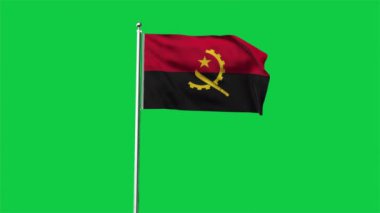 Angola 'nın yüksek detaylı bayrağı. Ulusal Angola bayrağı. Afrika. Üç boyutlu çizim. Yeşil arkaplanda bayrak.