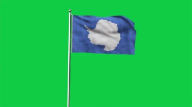 Antarktika 'nın yüksek detaylı bayrağı. Ulusal Antarktika bayrağı. Üç boyutlu illüstrasyon. Yeşil arkaplanda bayrak.