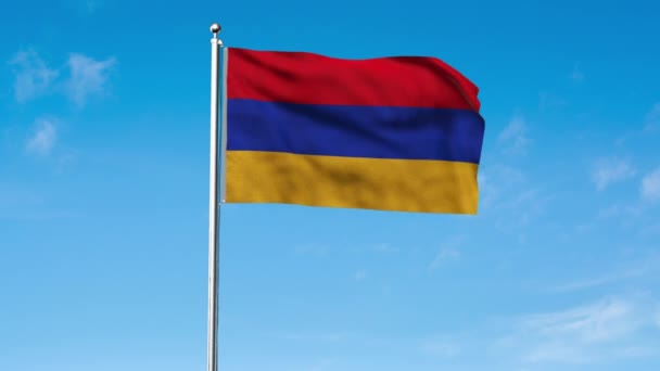 Hoch Detaillierte Flagge Armeniens Nationalflagge Armeniens Asien Render Hintergrund Himmel — Stockvideo