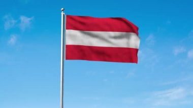 Avusturya bayrağı. Ulusal Avusturya bayrağı. Avrupa. Üç boyutlu çizim. Gökyüzü arkaplanı.