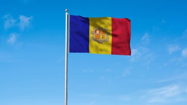 Andorra 'nın yüksek detaylı bayrağı. Ulusal Andorra bayrağı. Avrupa. 3B illüstrasyon.