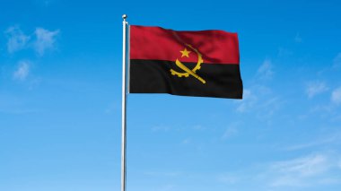 Angola 'nın yüksek detaylı bayrağı. Ulusal Angola bayrağı. Afrika. 3B illüstrasyon.