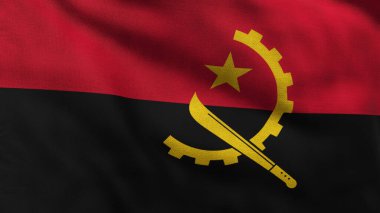 Angola 'nın yüksek detaylı bayrağı. Ulusal Angola bayrağı. Afrika. 3B illüstrasyon.
