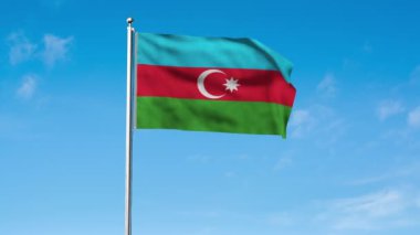 Azerbaycan 'ın yüksek detaylı bayrağı. Ulusal Azerbaycan bayrağı. Üç boyutlu çizim. Gökyüzü arkaplanı.