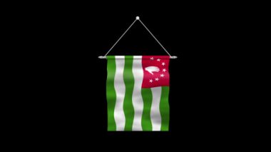 Abhazya 'nın yüksek detaylı bayrağı. Ulusal Abhazya bayrağı. Abhazya Cumhuriyeti. Üç boyutlu çizim. Siyah BG.