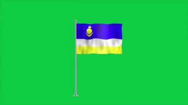Buryatia 'nın yüksek detaylı bayrağı. Ulusal Buryatia bayrağı. Üç boyutlu çizim. Yeşil Gökyüzü Arkaplanı. 