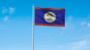 Belize 'nin yüksek detaylı bayrağı. Ulusal Belize bayrağı. Kuzey Amerika. 3B illüstrasyon.