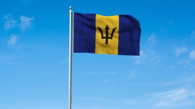 Barbados 'un yüksek detaylı bayrağı. Ulusal Barbados bayrağı. Kuzey Amerika. 3B illüstrasyon.