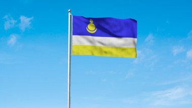 Buryatia 'nın yüksek detaylı bayrağı. Ulusal Buryatia bayrağı. 3B Hazırlama.
