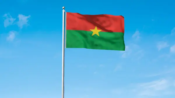 Burkina Faso 'nun yüksek detaylı bayrağı. Ulusal Burkina Faso bayrağı. Afrika. Üç boyutlu çizim. Gökyüzü arkaplanı.