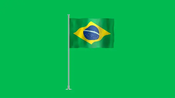 Brezilya 'nın yüksek detaylı bayrağı. Ulusal Brezilya bayrağı. Güney Amerika. Üç boyutlu çizim. Yeşil Arkaplan.
