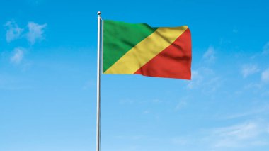Yüksek detaylı Kongo-Brazzaville bayrağı. Ulusal Kongo-Brazzaville bayrağı. Afrika. 3B illüstrasyon.