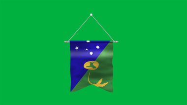 Noel Adası 'nın yüksek detaylı bayrağı. Ulusal Noel Adası bayrağı. Üç boyutlu illüstrasyon. Yeşil Arkaplan.