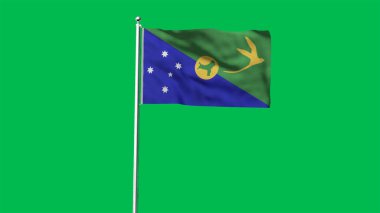 Noel Adası 'nın yüksek detaylı bayrağı. Ulusal Noel Adası bayrağı. Üç boyutlu illüstrasyon. Yeşil Arkaplan.