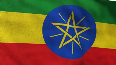 Etiyopya 'nın yüksek detaylı bayrağı. Ulusal Etiyopya bayrağı. Afrika. 3B illüstrasyon.