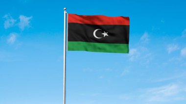 Libya 'nın yüksek detaylı bayrağı. Ulusal Libya bayrağı. Afrika. 3B illüstrasyon.