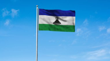 Lesotho 'nun yüksek detaylı bayrağı. Ulusal Lesotho bayrağı. Afrika. 3B illüstrasyon.