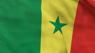 Senegal 'in yüksek detaylı bayrağı. Ulusal Senegal bayrağı. Afrika. 3B illüstrasyon.