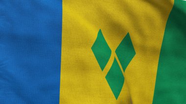 High detailed flag of Saint Vincent and the Grenadines. National Saint Vincent and the Grenadines flag. North America. 3D illustration.