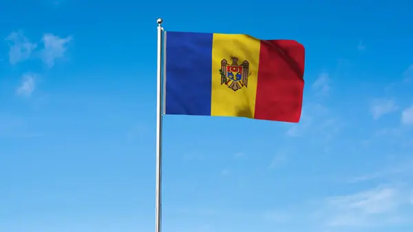 Moldova 'nın yüksek detaylı bayrağı. Ulusal Moldova bayrağı. Avrupa. 3B illüstrasyon.