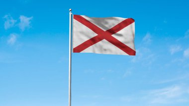 Alabama 'nın yüksek detaylı bayrağı. Alabama eyalet bayrağı, Ulusal Alabama bayrağı. Alabama bayrağı. ABD. Amerika. 3B Görüntü