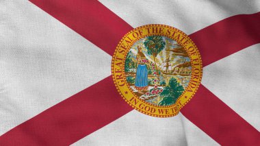 Florida 'nın yüksek detaylı bayrağı. Florida eyalet bayrağı, Florida bayrağı. Florida eyaleti bayrağı. ABD. Amerika. 3B Görüntü