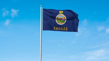 Kansas 'ın yüksek detaylı bayrağı. Kansas eyalet bayrağı, Kansas ulusal bayrağı. Kansas eyaleti bayrağı. ABD. Amerika. 3B Görüntü