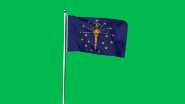 High detailed flag of Indiana. Indiana state flag, National Indiana flag. Flag of state Indiana. USA. America. Green background. 3D render. 3D Illustration clipart