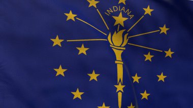 Yüksek detaylı Indiana bayrağı. Indiana eyalet bayrağı, Ulusal Indiana bayrağı. Indiana eyaletinin bayrağı. ABD. Amerika. Yeşil arka plan. 3 boyutlu görüntüleme. 3B Görüntü