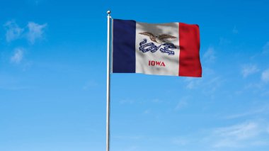 Yüksek detaylı Iowa bayrağı. Iowa eyalet bayrağı, Ulusal Iowa bayrağı. Iowa eyaleti bayrağı. ABD. Amerika. 3B Görüntü