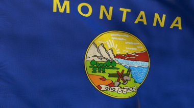 Montana 'nın yüksek detaylı bayrağı. Montana eyalet bayrağı, Ulusal Montana bayrağı. Montana bayrağı. ABD. Amerika. 3B Görüntü