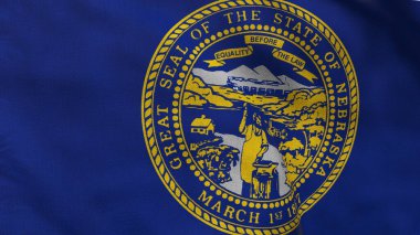 Nebraska 'nın yüksek detaylı bayrağı. Nebraska eyalet bayrağı, Ulusal Nebraska bayrağı. Nebraska bayrağı. ABD. Amerika. Yeşil arka plan. 3B Görüntü