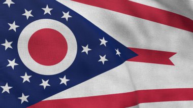 Ohio 'nun yüksek detaylı bayrağı. Ohio eyalet bayrağı, Ulusal Ohio bayrağı. Ohio bayrağı. ABD. Amerika. 3B Görüntü