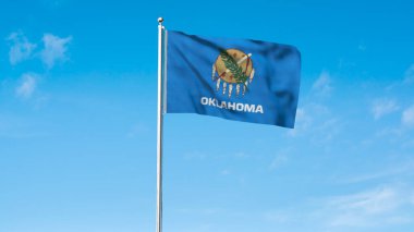 Oklahoma 'nın yüksek detaylı bayrağı. Oklahoma eyalet bayrağı, Ulusal Oklahoma bayrağı. Oklahoma eyaleti bayrağı. ABD. Amerika. 3B Görüntü