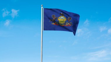 Pennsylvania 'nın yüksek detaylı bayrağı. Pennsylvania eyalet bayrağı, Ulusal Pennsylvania bayrağı. Pennsylvania eyaleti bayrağı. ABD. Amerika. 3B Görüntü