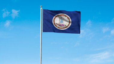 Virginia 'nın yüksek detaylı bayrağı. Virginia eyalet bayrağı, Ulusal Virginia bayrağı. Virginia bayrağı. ABD. Amerika. 3B Görüntü