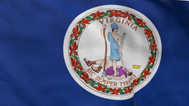 Virginia 'nın yüksek detaylı bayrağı. Virginia eyalet bayrağı, Ulusal Virginia bayrağı. Virginia bayrağı. ABD. Amerika. 3B Görüntü