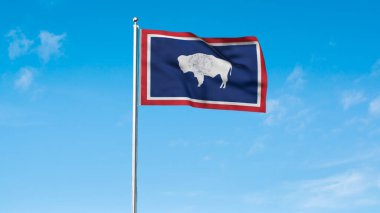 Wyoming 'in yüksek detaylı bayrağı. Wyoming eyalet bayrağı, Ulusal Wyoming bayrağı. Wyoming bayrağı. ABD. Amerika. 3B Görüntü