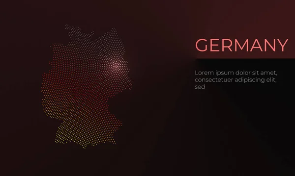 Almanya haritası, kırmızı açı gradyanı ve fotokopi uzayı üzerindeki radyal noktalar deseni. Şablon Berlin 'de ortaya çıktı. Modern İş Finans Tasarımı Konsepti. Almanya Siluet Vektörü.