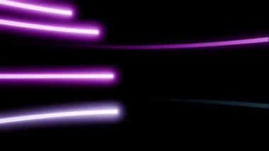 Siyah zemin üzerinde kıvrımlı renkli parlak çizgilerin düz yatay hareketi soyut teknoloji ve medya arkaplanlarına uygun modern dijital görüntü yaratır. Kusursuz döngü