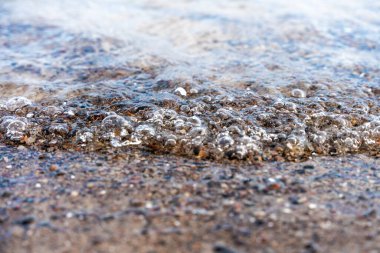 Sahildeki deniz köpüğü ve çakıl taşlarını kapatın.