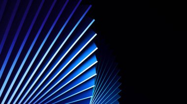 Geometrik Mavi Fan Şekli Siyah Arkaplan Üzerine Keskin Çizgiler Teknoloji Sunumları için Modern Dijital Sanat
