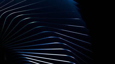 Siyah Arkaplan Teknolojisi Sanatında Soyut Kabuk benzeri Şekil Oluşturan İnce Mavi Çizgiler